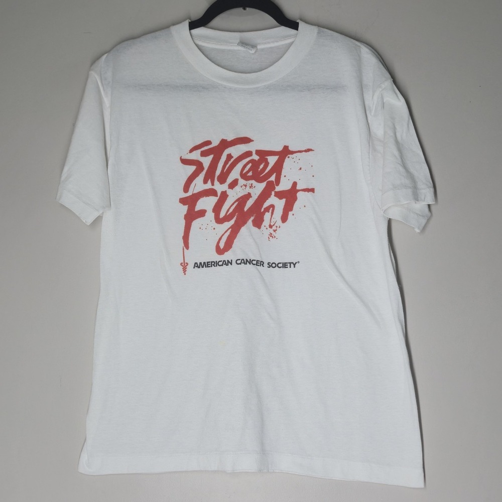 VTG 80s Street Fight American Cancer Society T-Shirt Mens XL White Cotton Blend